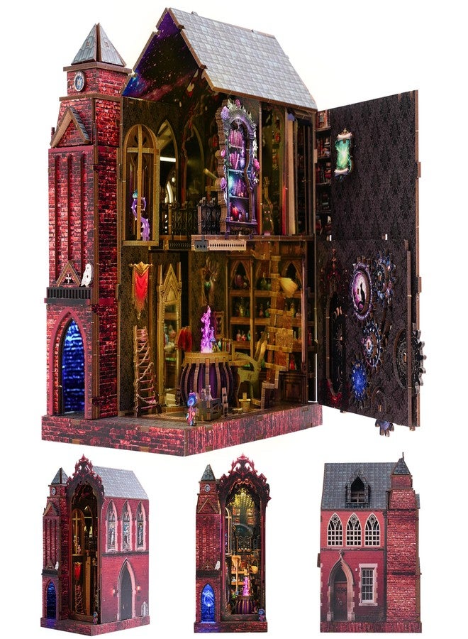 GATTLELIC Book Nook Kit, DIY Miniature House Dollhouse Crafts Kit for Adults and Teens, Magic Castle 3D Wooden Puzzle Booknook Build Bookshelf Decor, Gifts for Family and Friends（Arcane Sprire） - Image 1